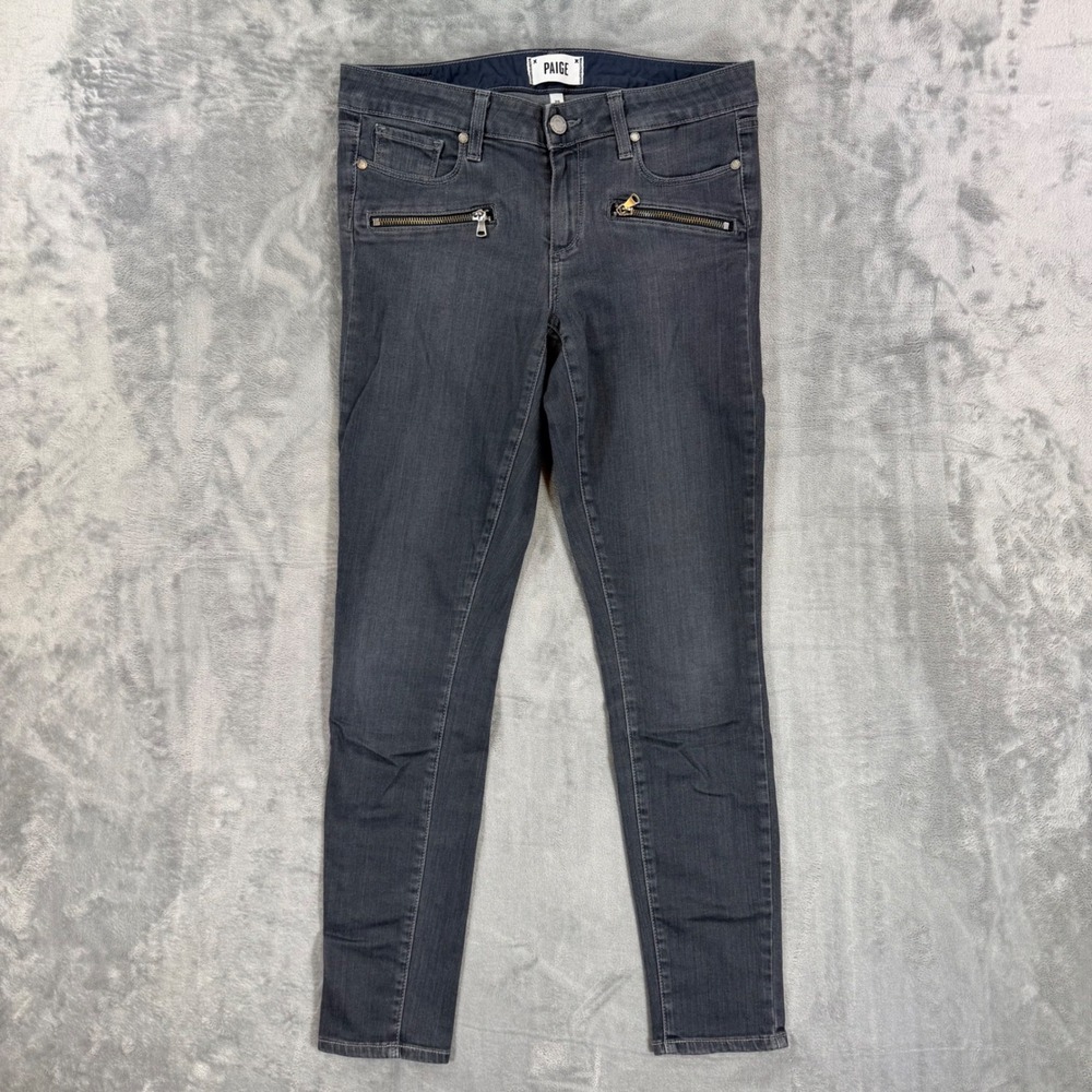 Paige Indio Zip Skinny Jeans Women's Size 28 Dark Gray Denim Pants‎